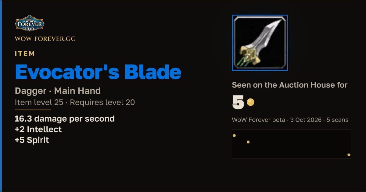 The preview card for Evocator's Blade