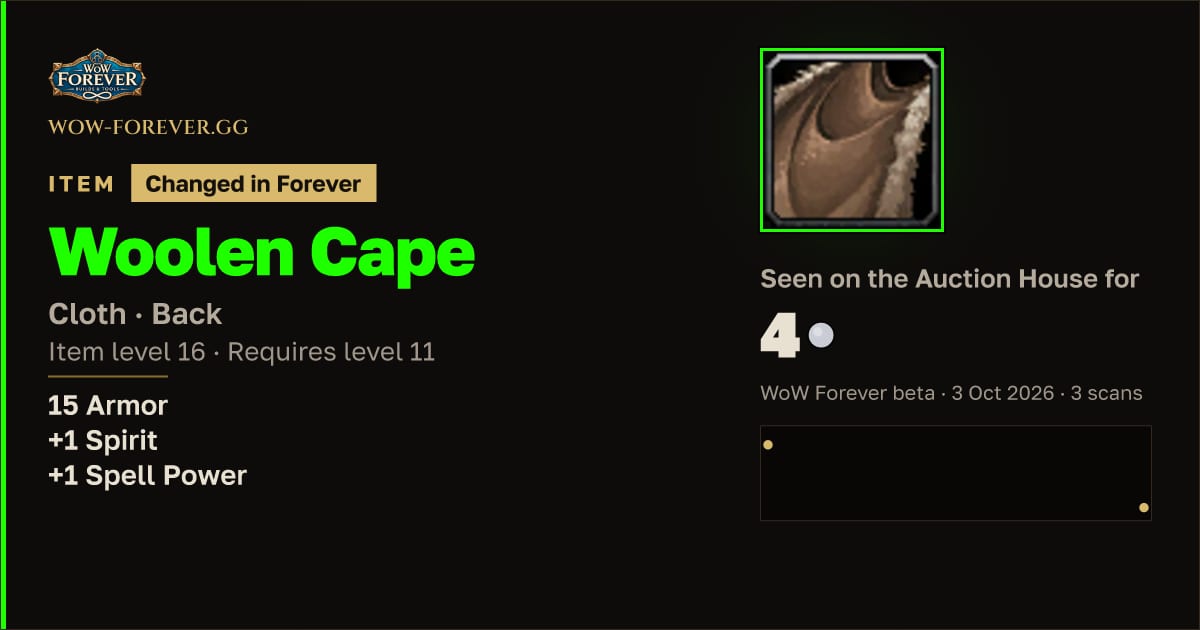 The preview card for Woolen Cape