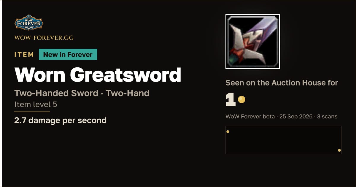 The preview card for Worn Greatsword