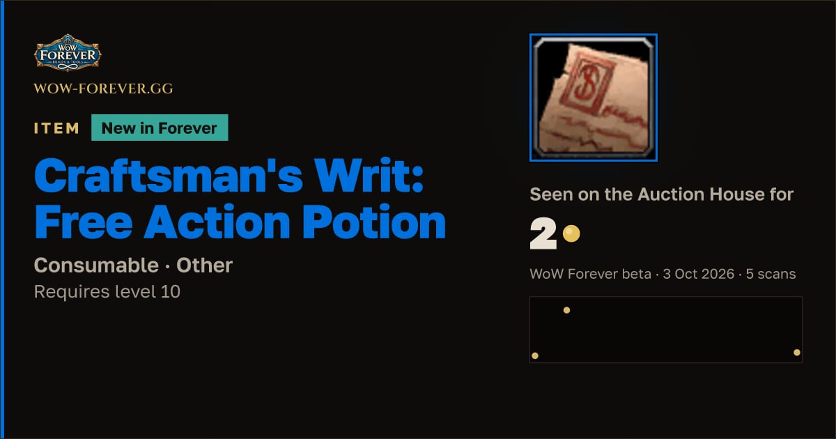 The preview card for Craftsman's Writ: Free Action Potion
