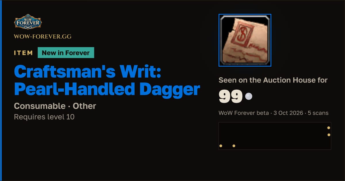 The preview card for Craftsman's Writ: Pearl-Handled Dagger