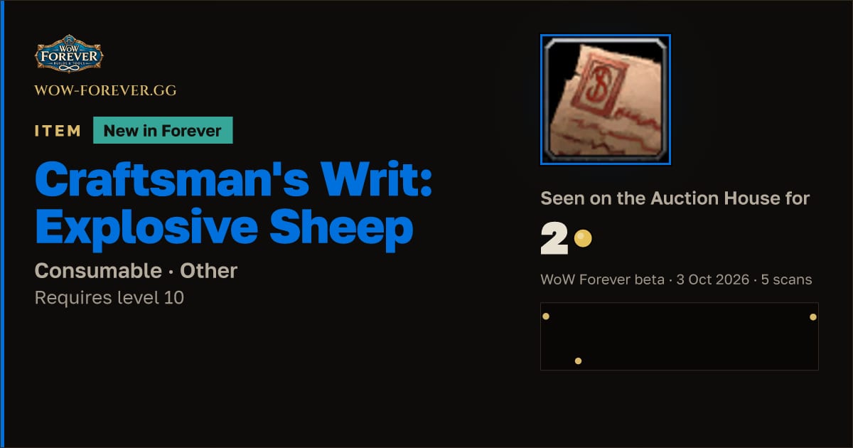 The preview card for Craftsman's Writ: Explosive Sheep