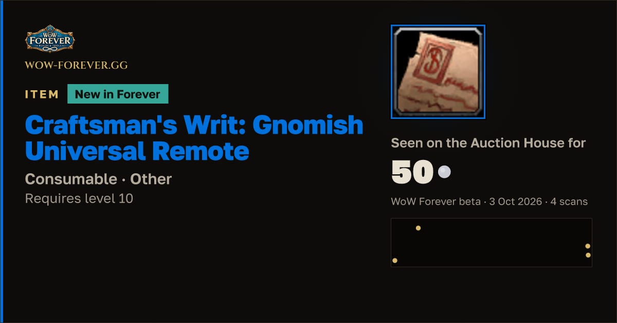 The preview card for Craftsman's Writ: Gnomish Universal Remote
