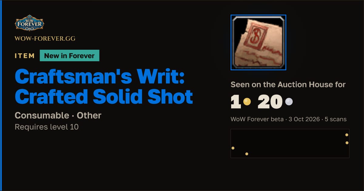 The preview card for Craftsman's Writ: Crafted Solid Shot