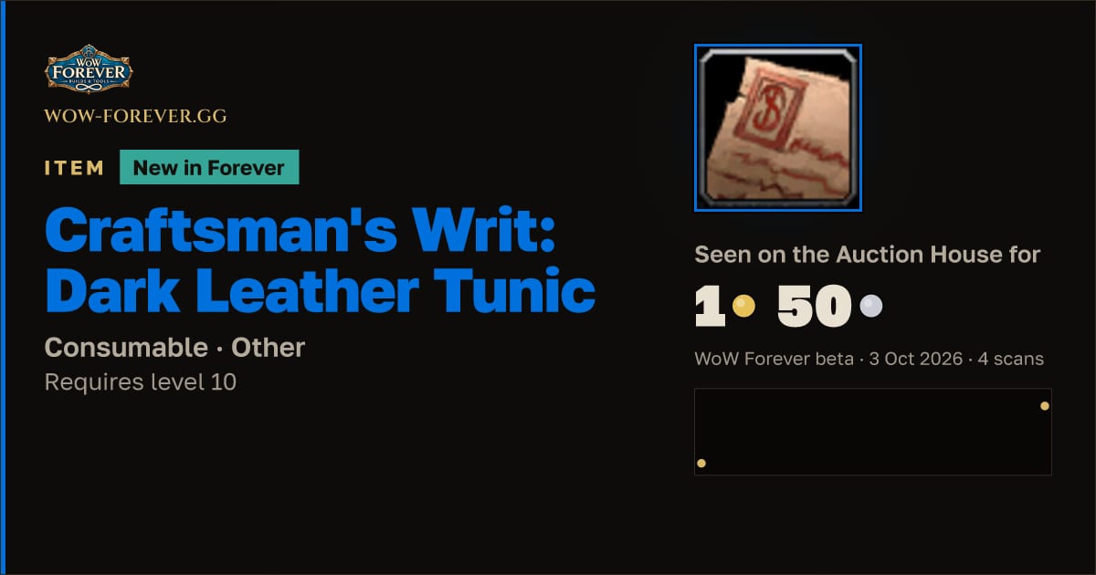 The preview card for Craftsman's Writ: Dark Leather Tunic