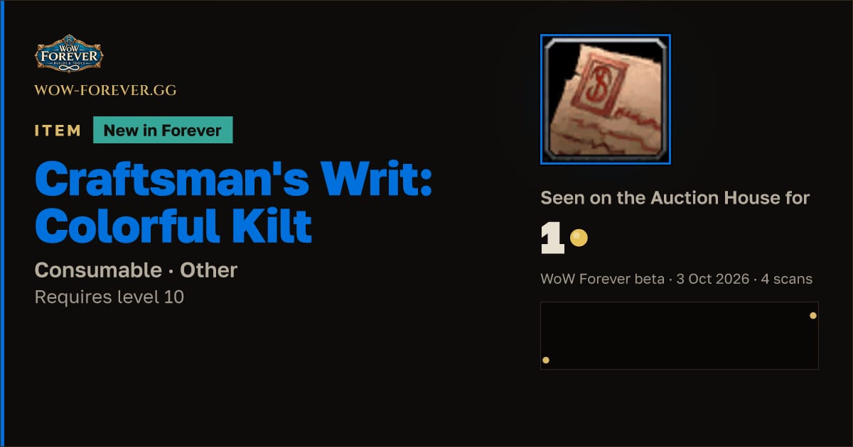 The preview card for Craftsman's Writ: Colorful Kilt
