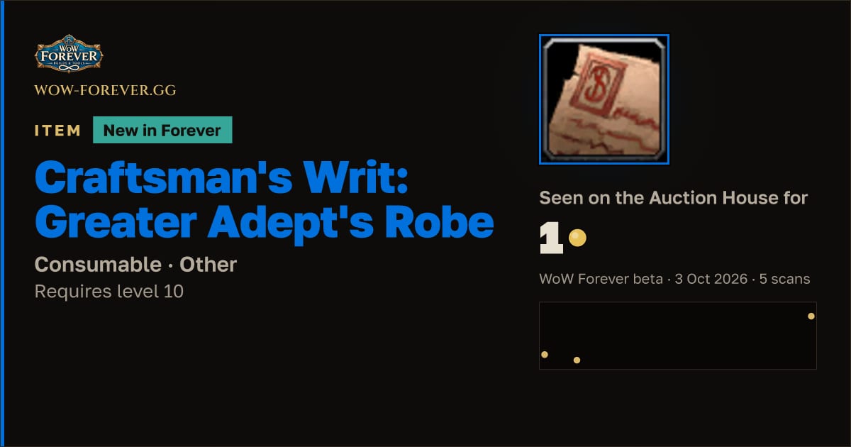 The preview card for Craftsman's Writ: Greater Adept's Robe
