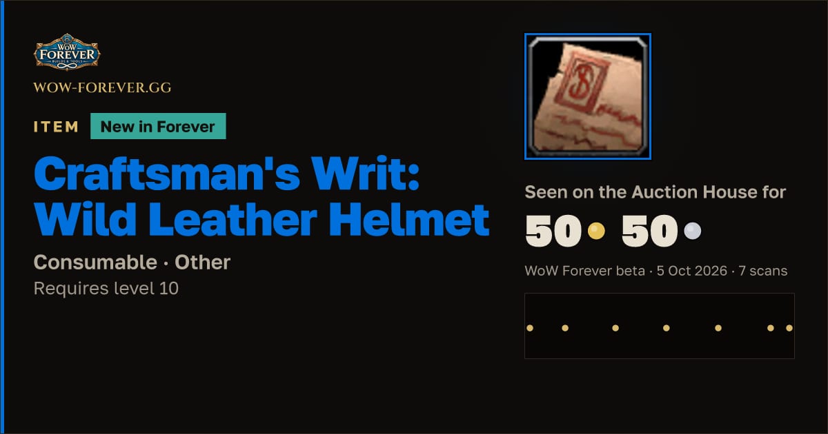 The preview card for Craftsman's Writ: Wild Leather Helmet