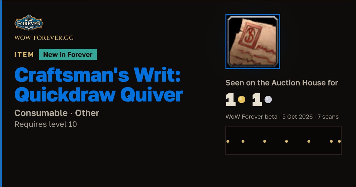 The preview card for Craftsman's Writ: Quickdraw Quiver