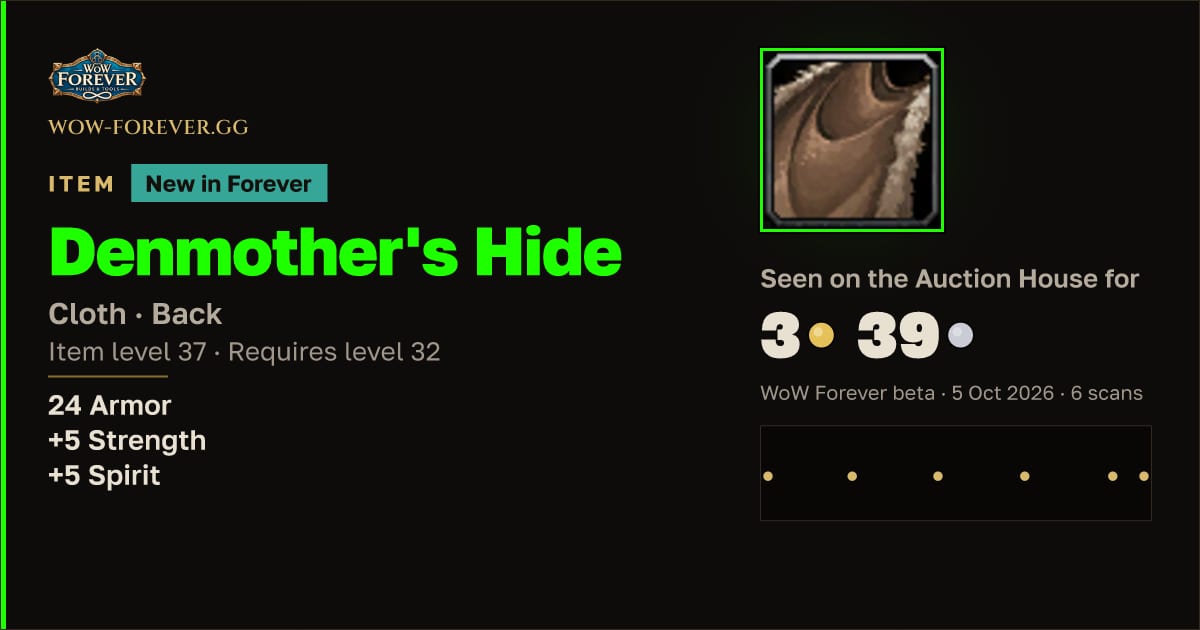 The preview card for Denmother's Hide