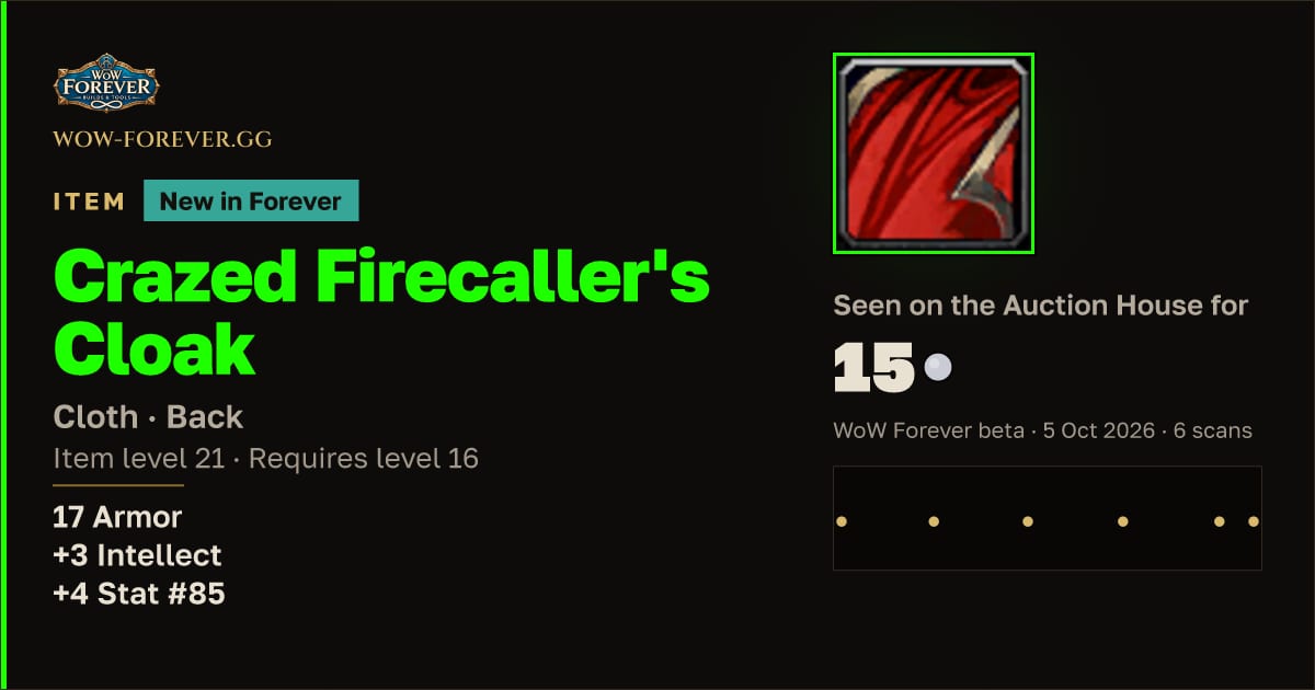 The preview card for Crazed Firecaller's Cloak