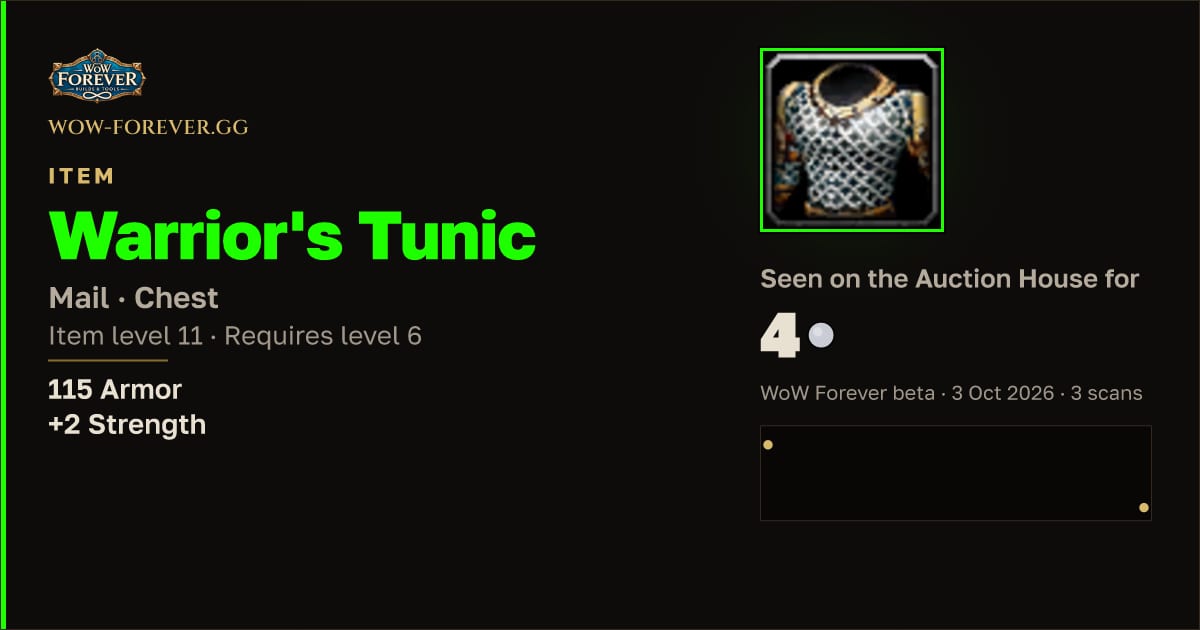 The preview card for Warrior's Tunic