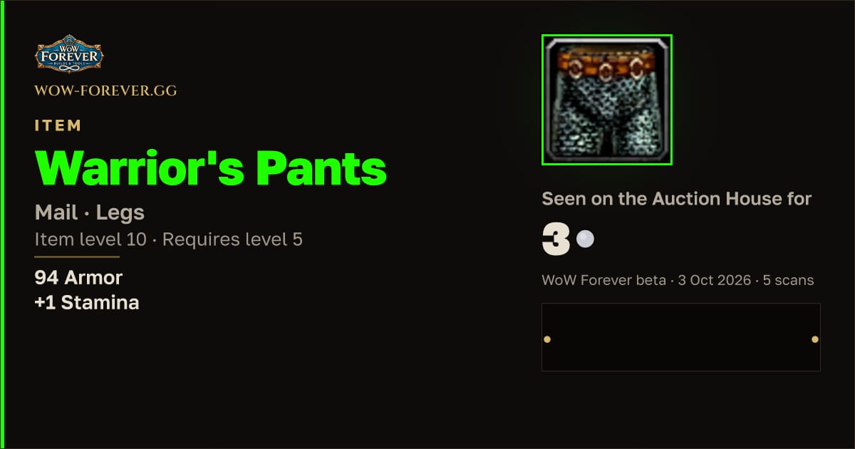 The preview card for Warrior's Pants
