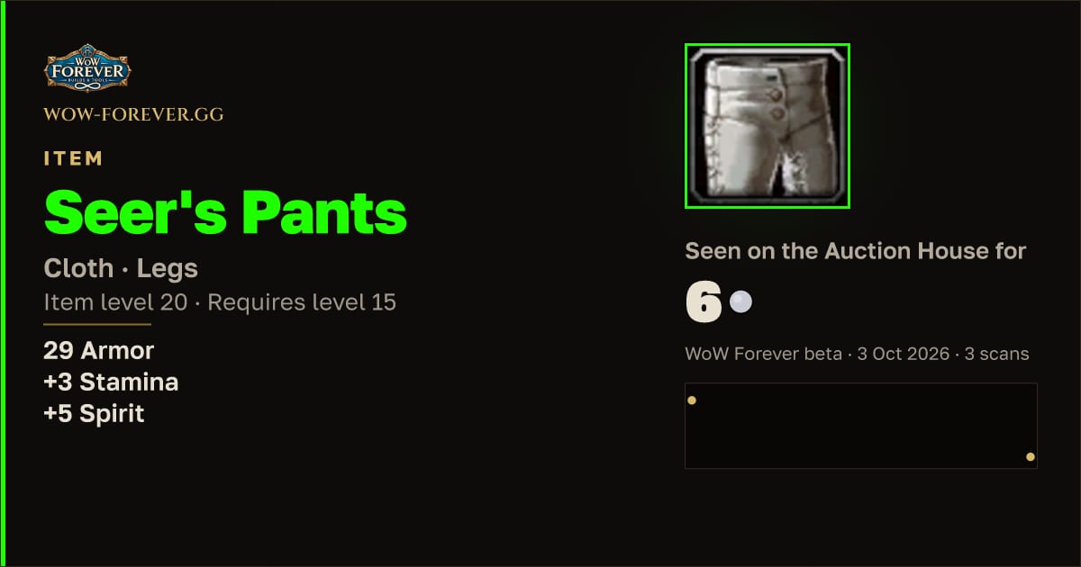The preview card for Seer's Pants