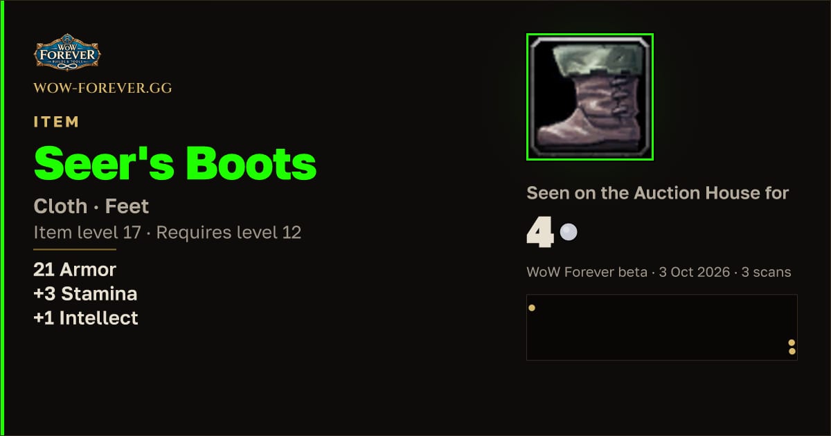 The preview card for Seer's Boots