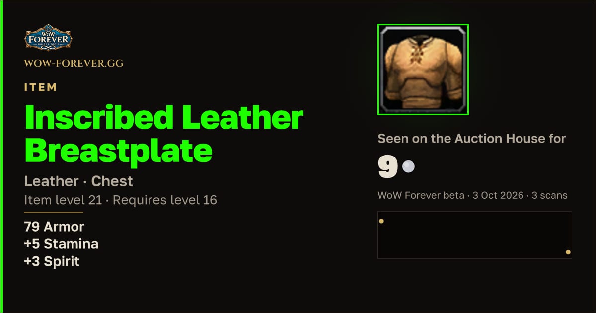 The preview card for Inscribed Leather Breastplate