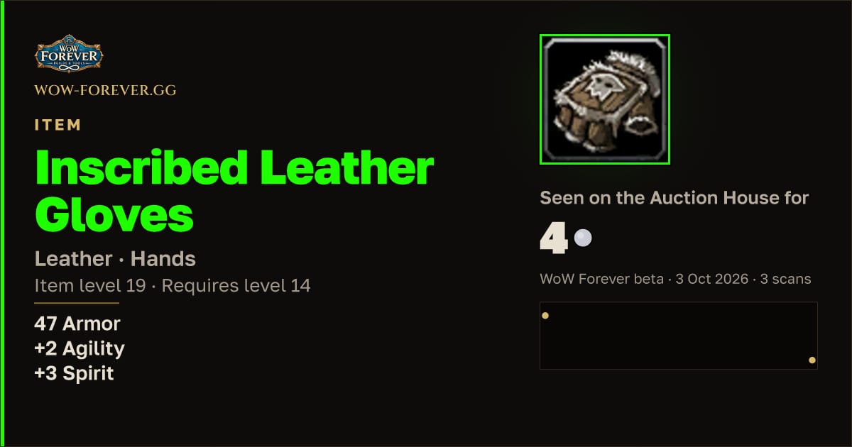 The preview card for Inscribed Leather Gloves