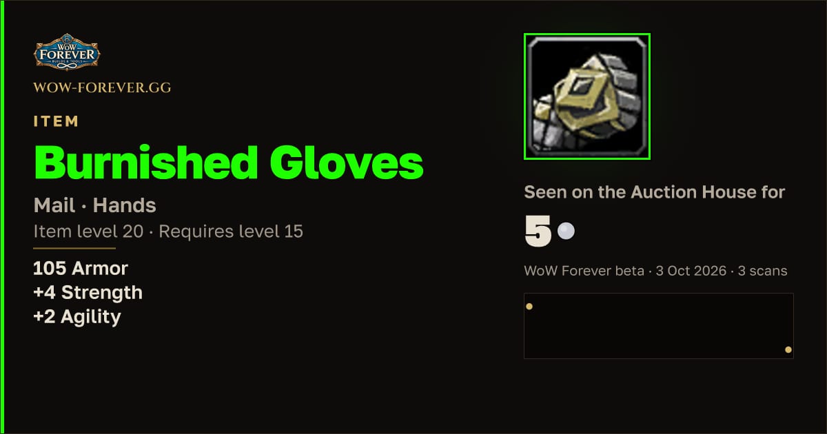 The preview card for Burnished Gloves