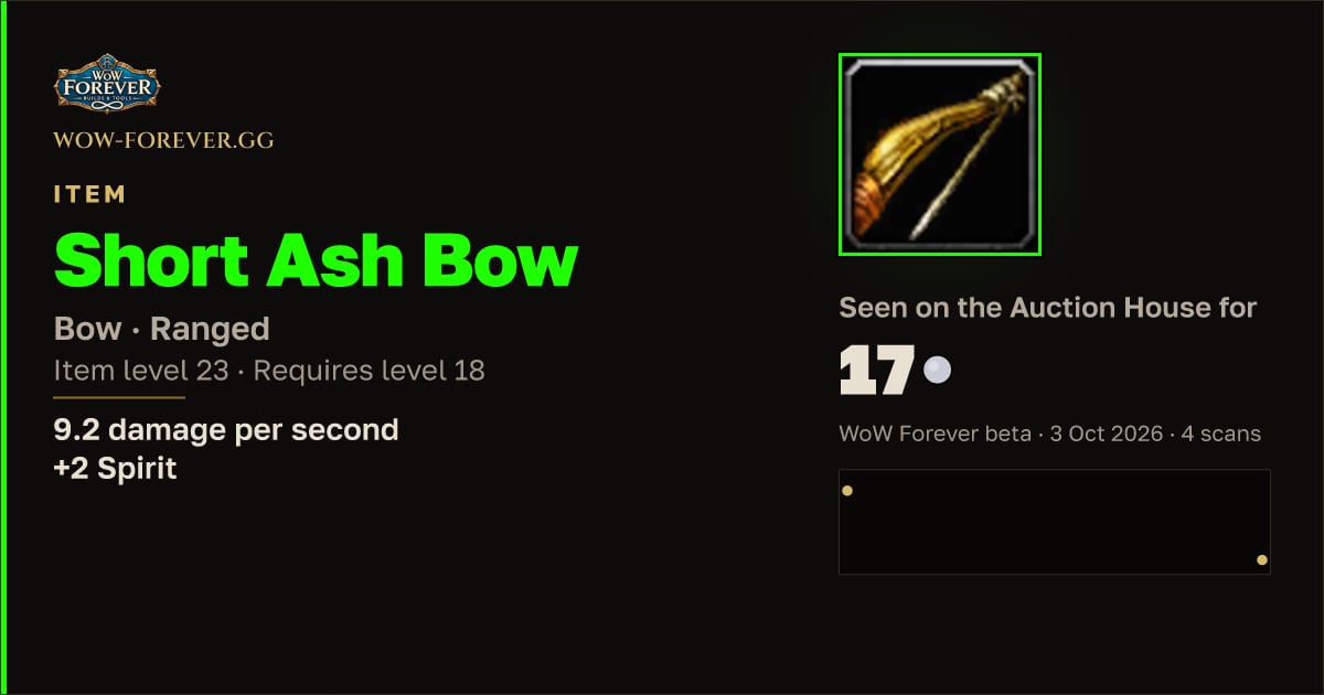 The preview card for Short Ash Bow