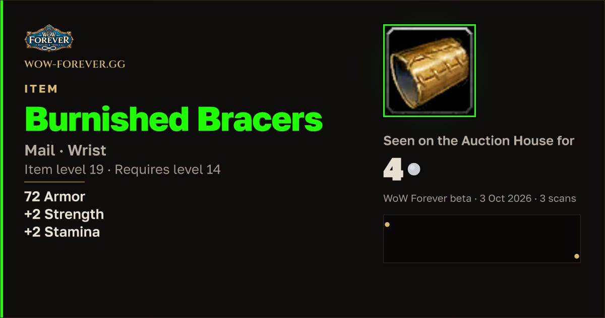 The preview card for Burnished Bracers