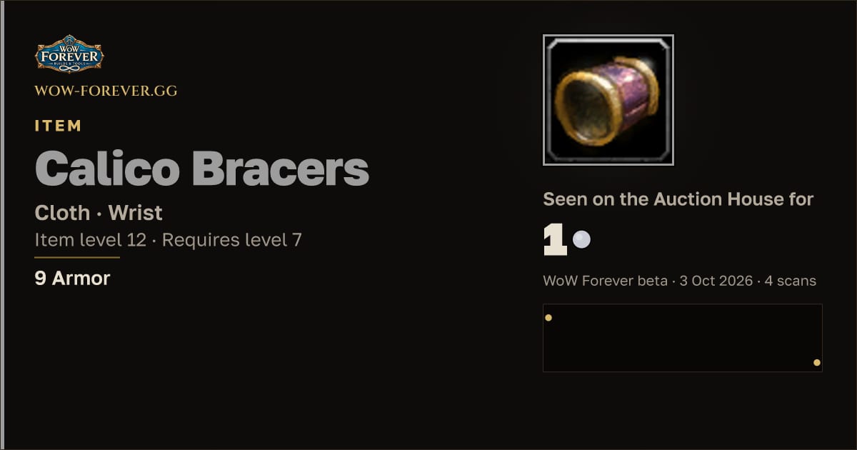 The preview card for Calico Bracers