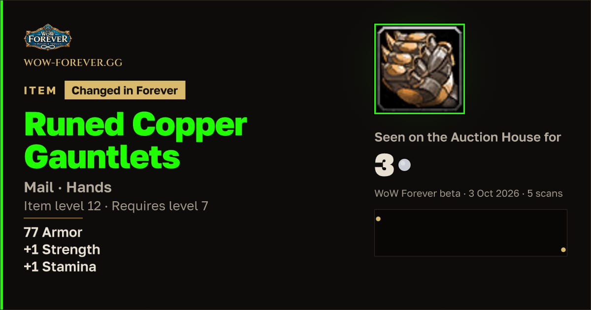 The preview card for Runed Copper Gauntlets