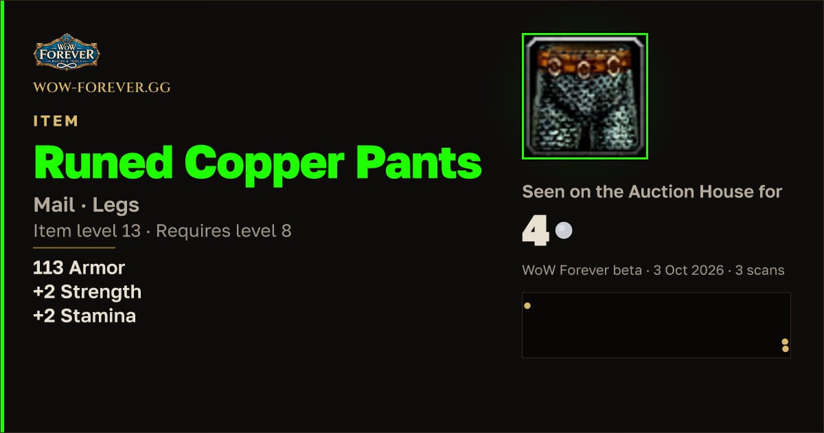 The preview card for Runed Copper Pants