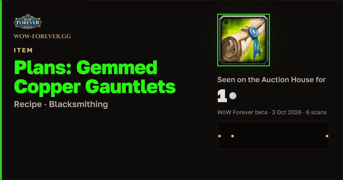 The preview card for Plans: Gemmed Copper Gauntlets