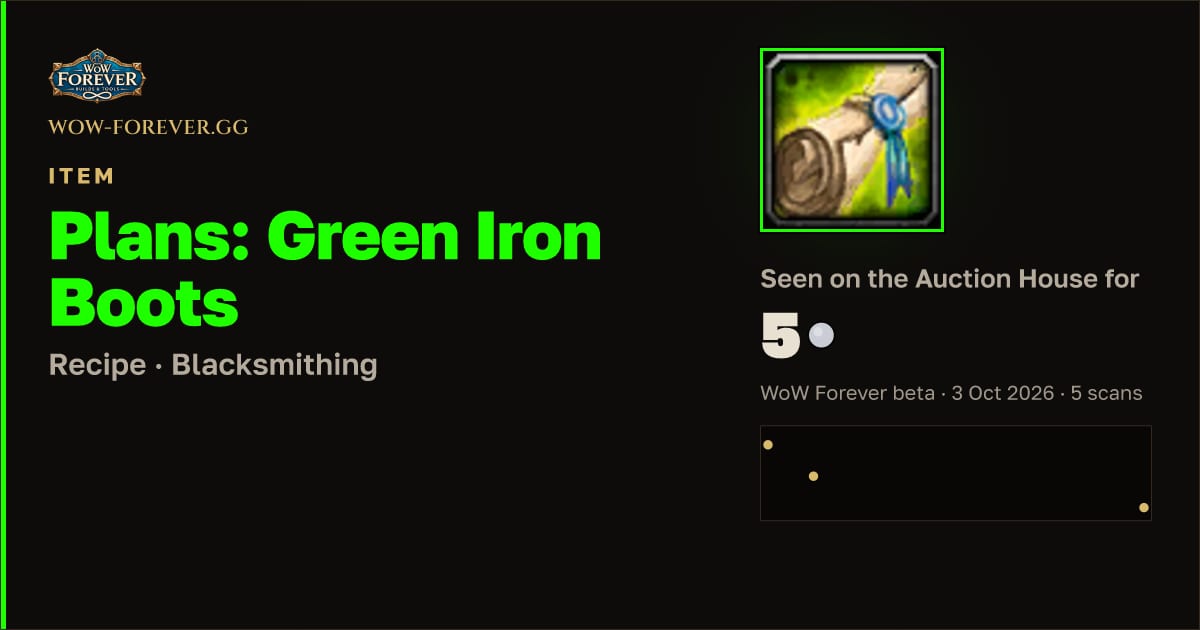 The preview card for Plans: Green Iron Boots