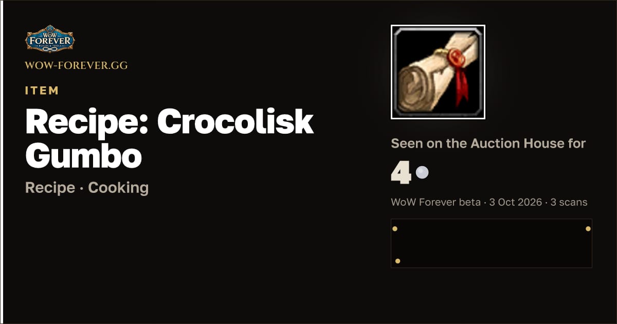 The preview card for Recipe: Crocolisk Gumbo