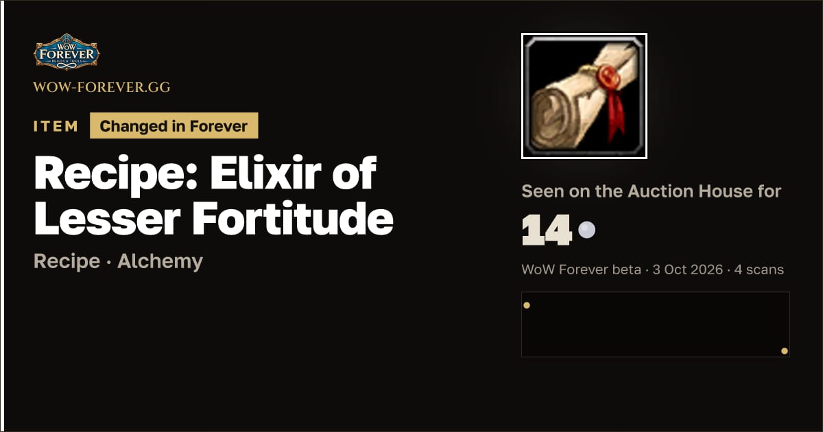 The preview card for Recipe: Elixir of Lesser Fortitude