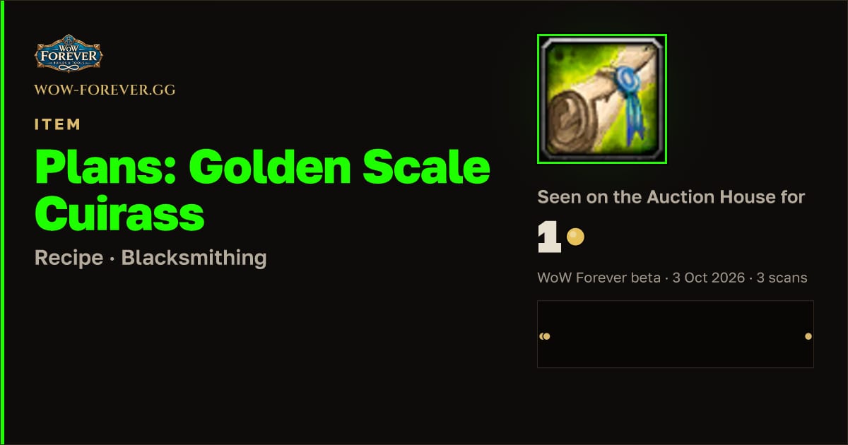 The preview card for Plans: Golden Scale Cuirass