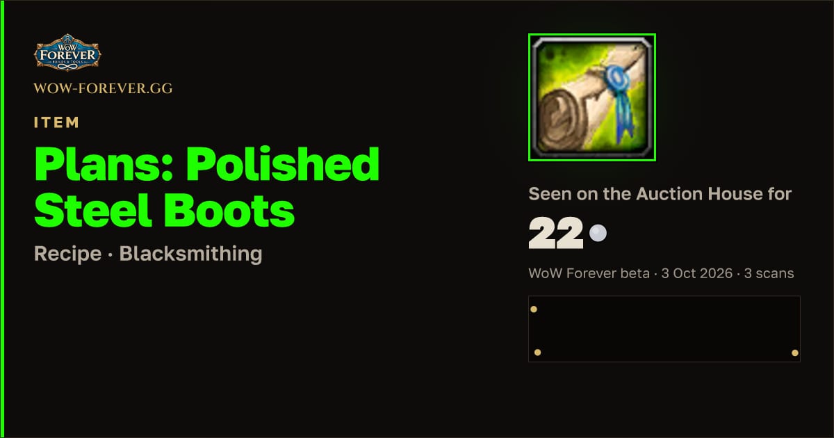 The preview card for Plans: Polished Steel Boots