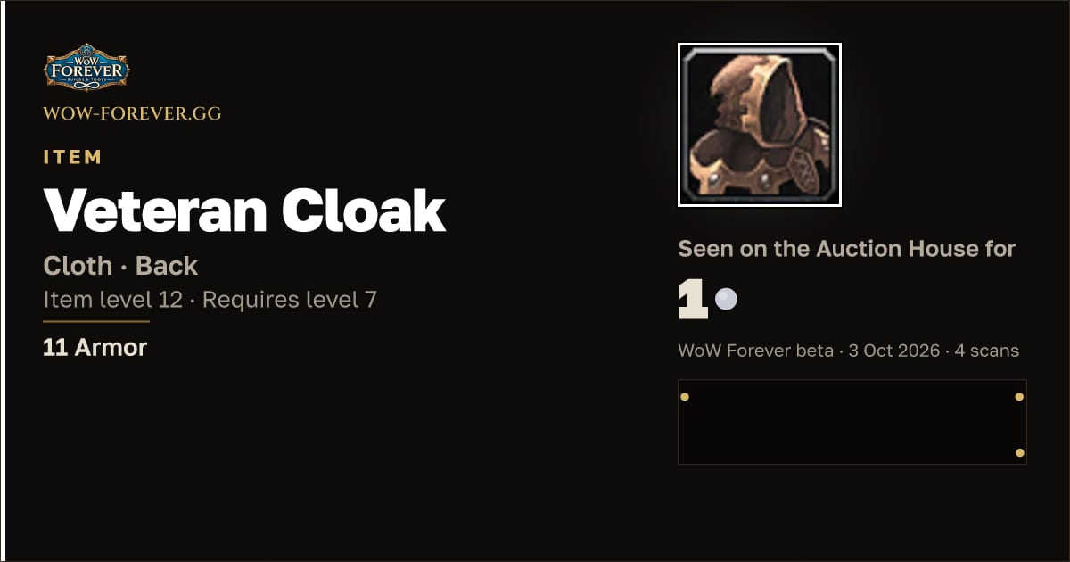 The preview card for Veteran Cloak