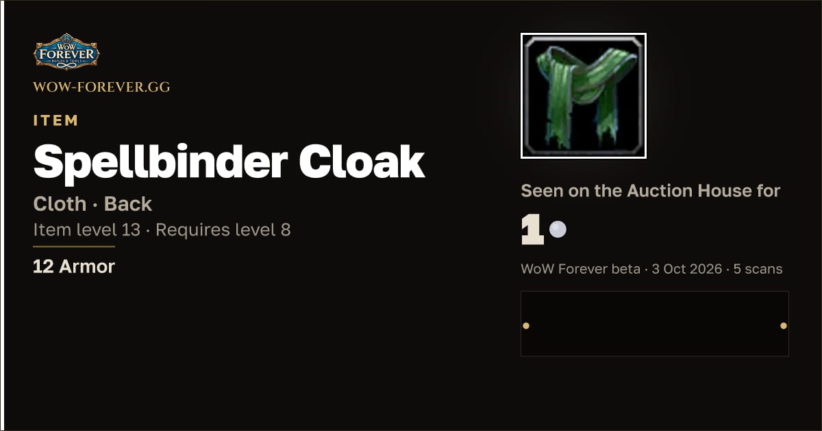 The preview card for Spellbinder Cloak