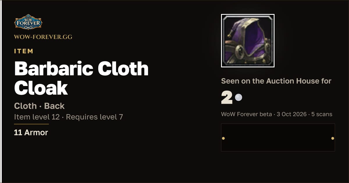 The preview card for Barbaric Cloth Cloak