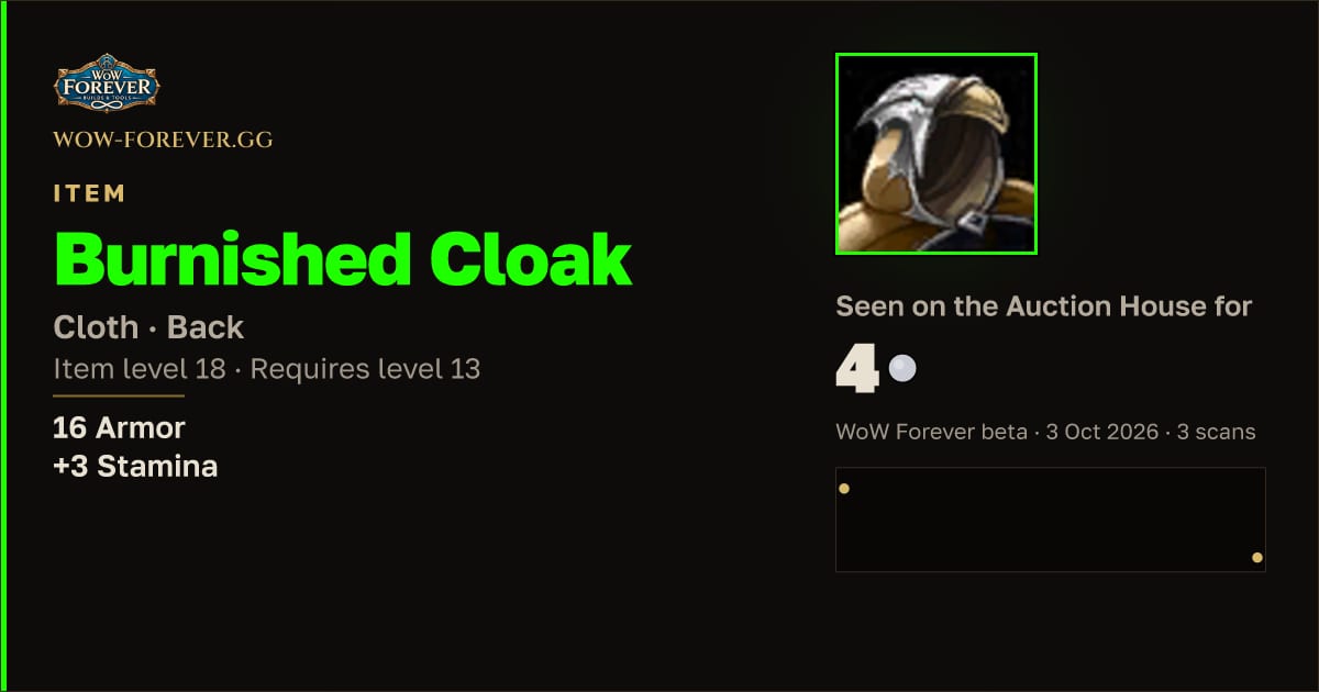 The preview card for Burnished Cloak