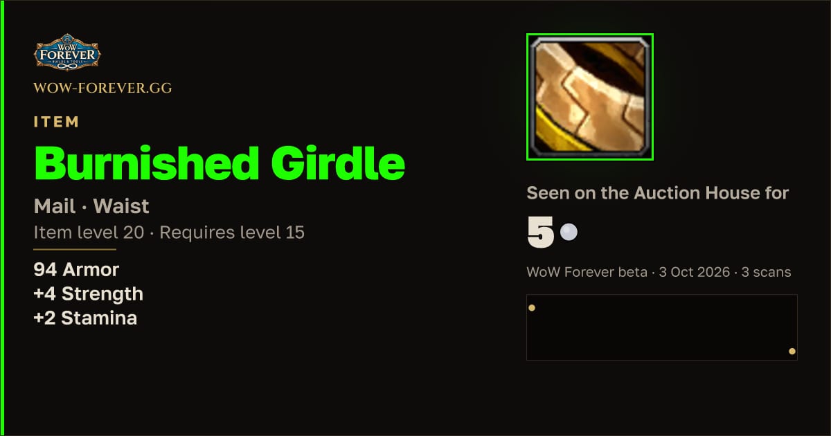 The preview card for Burnished Girdle