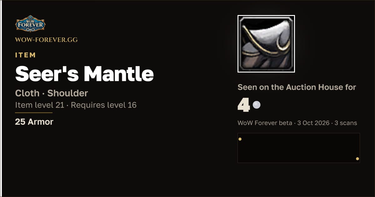 The preview card for Seer's Mantle