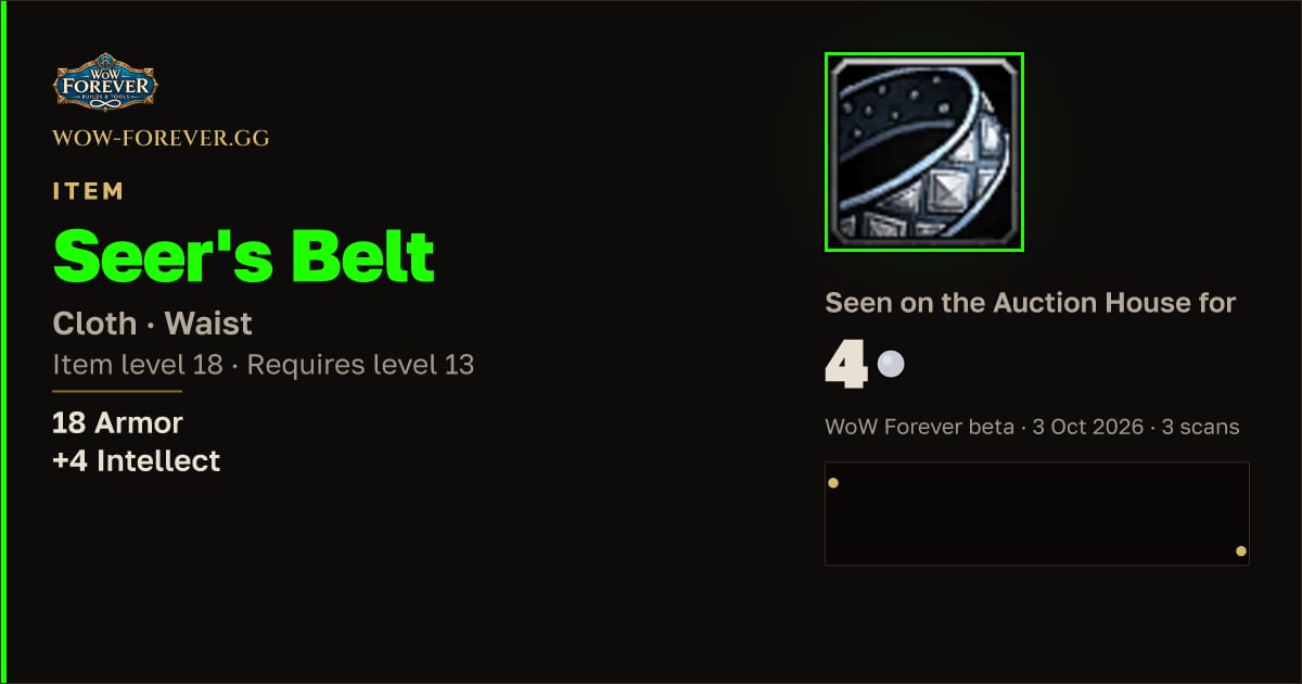 The preview card for Seer's Belt