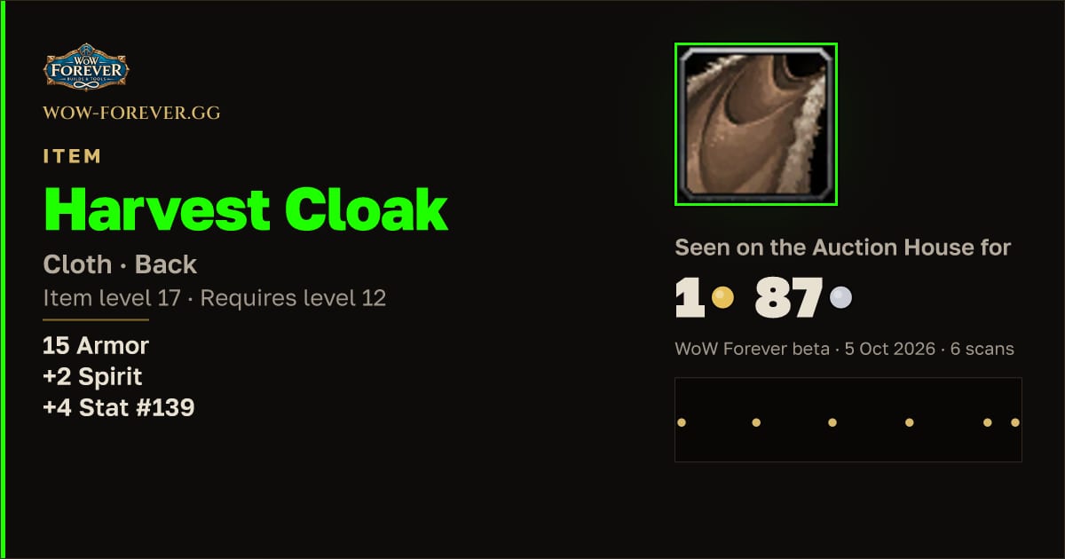 The preview card for Harvest Cloak