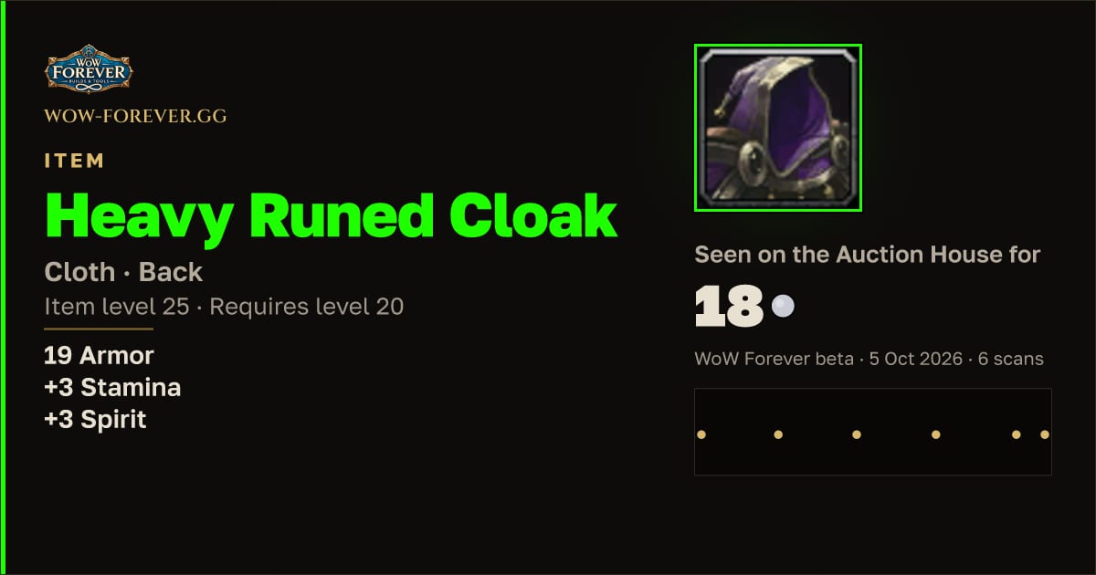 The preview card for Heavy Runed Cloak