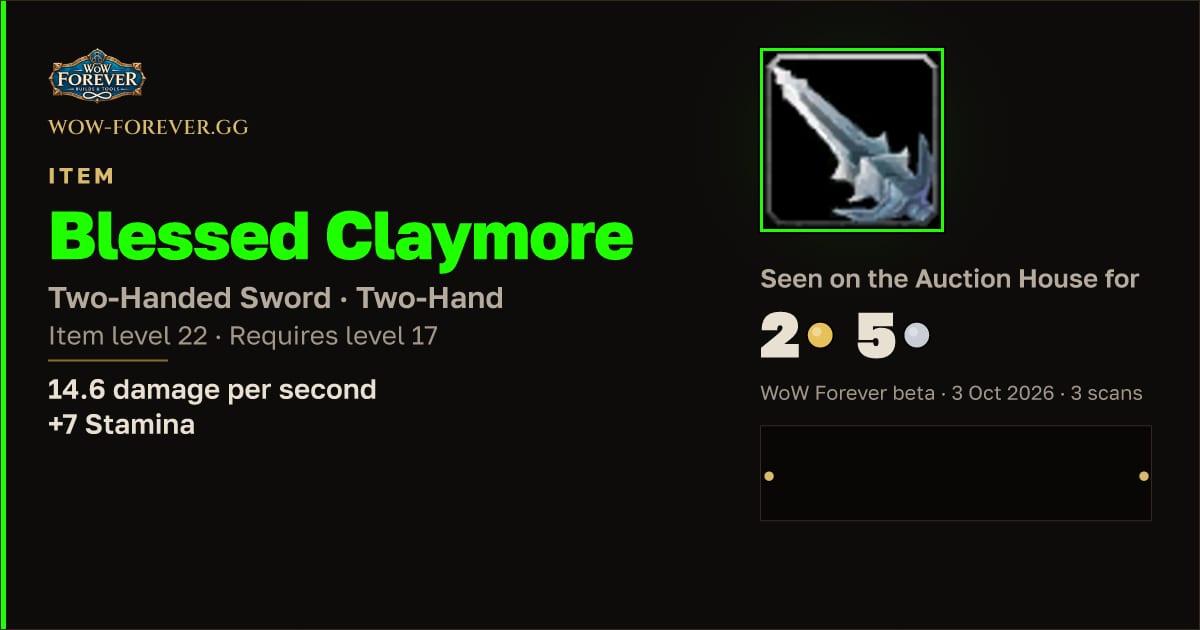 The preview card for Blessed Claymore