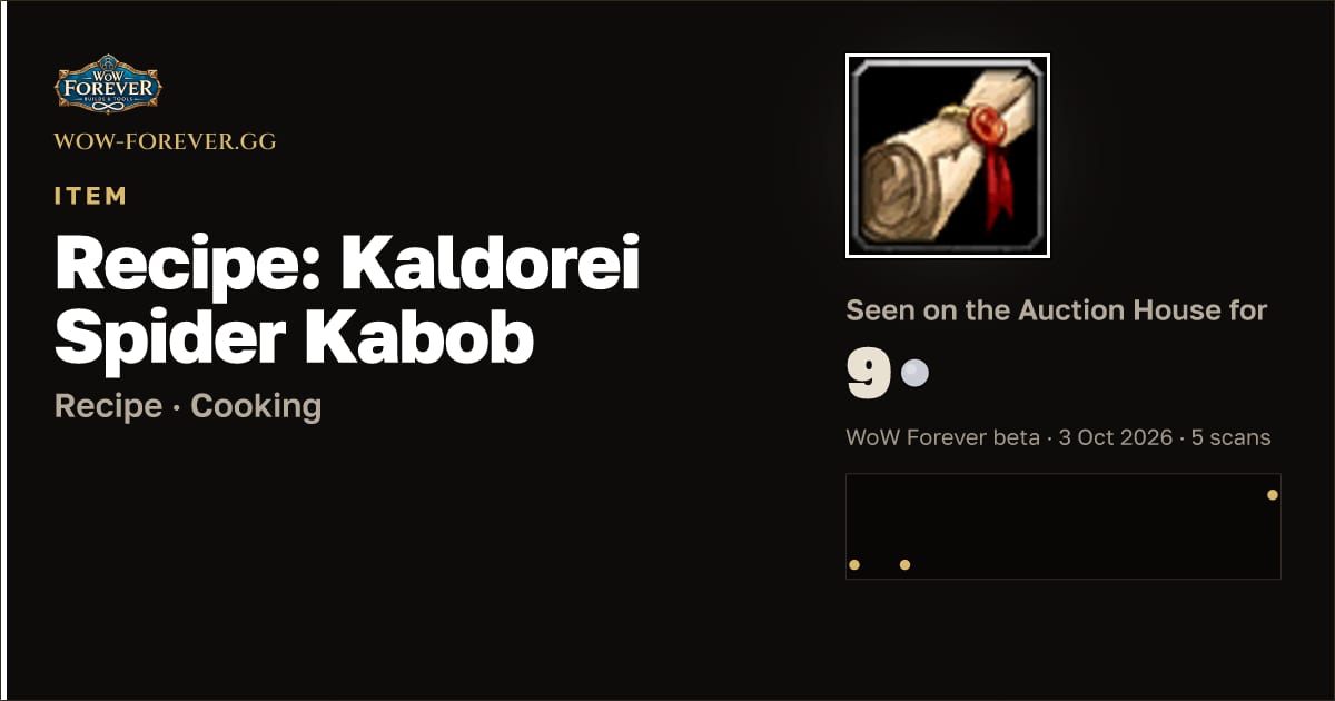 The preview card for Recipe: Kaldorei Spider Kabob