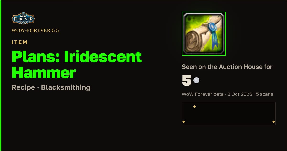 The preview card for Plans: Iridescent Hammer