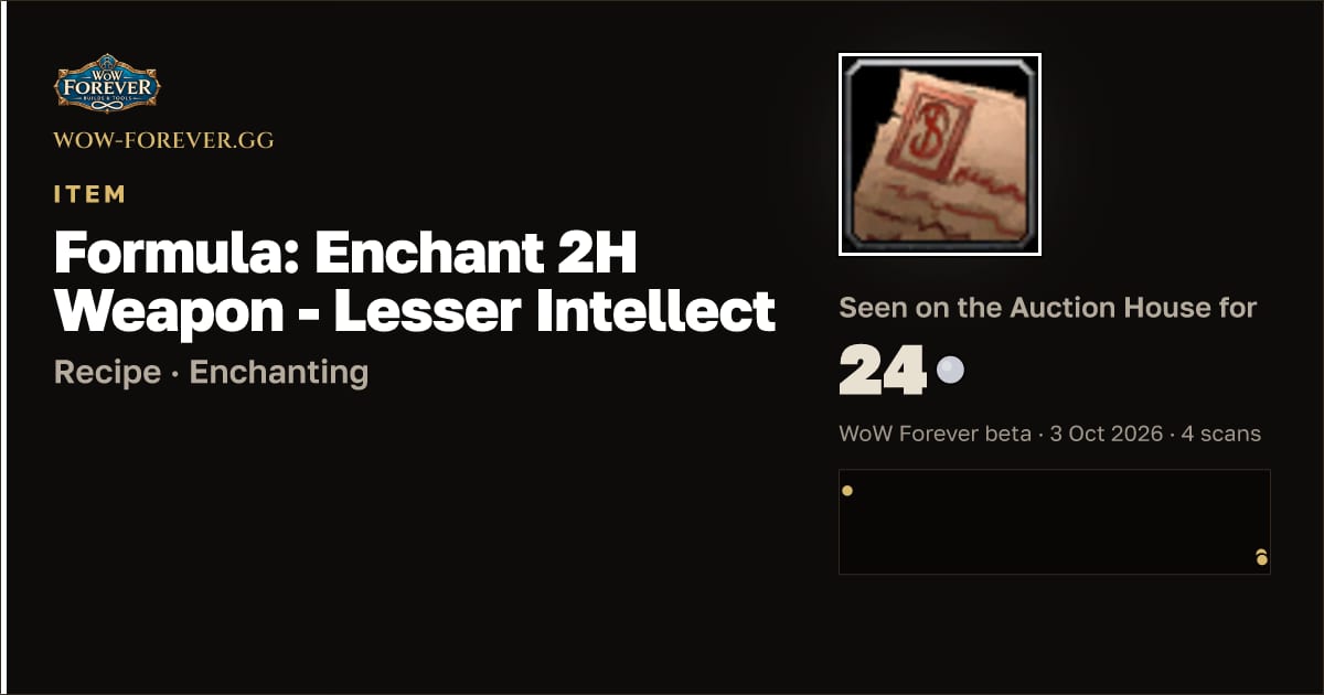 The preview card for Formula: Enchant 2H Weapon - Lesser Intellect