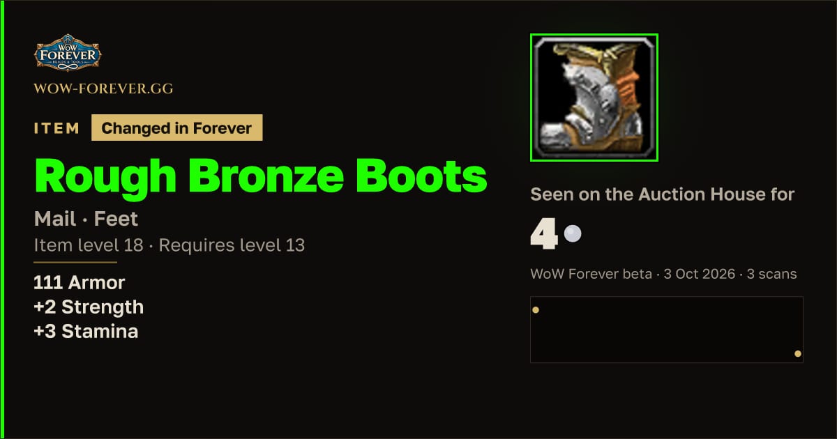 The preview card for Rough Bronze Boots
