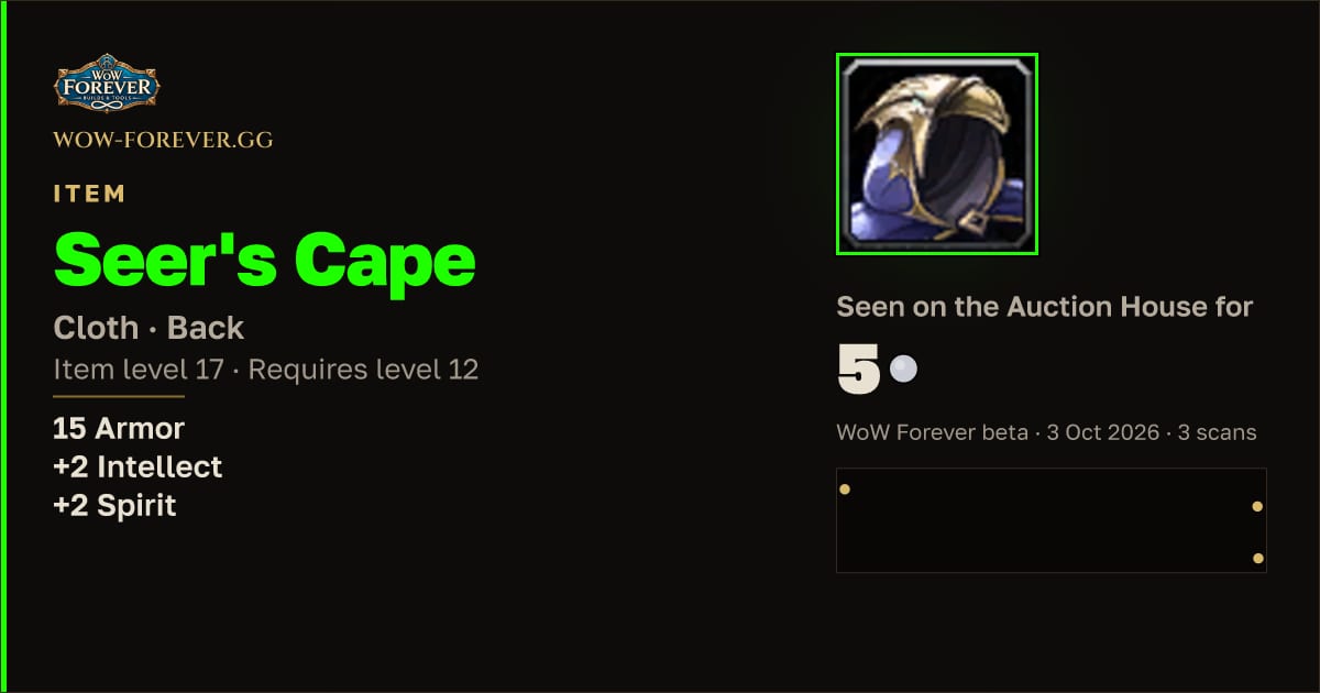The preview card for Seer's Cape
