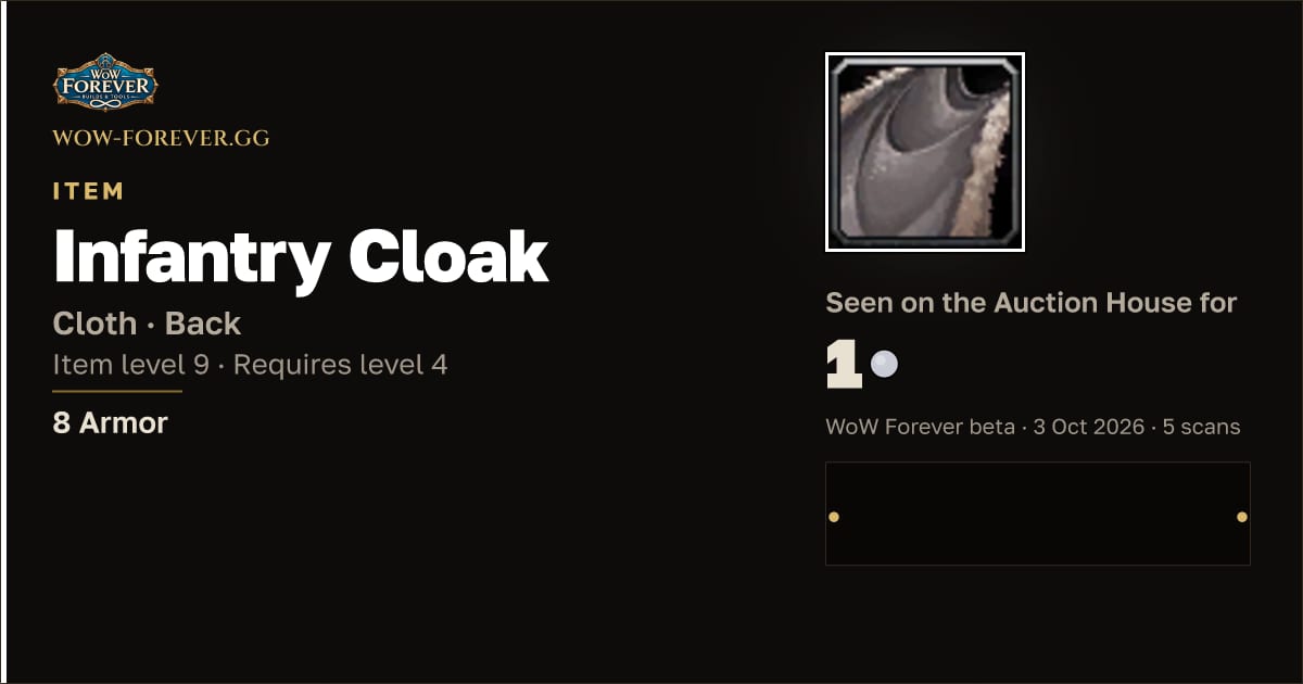 The preview card for Infantry Cloak