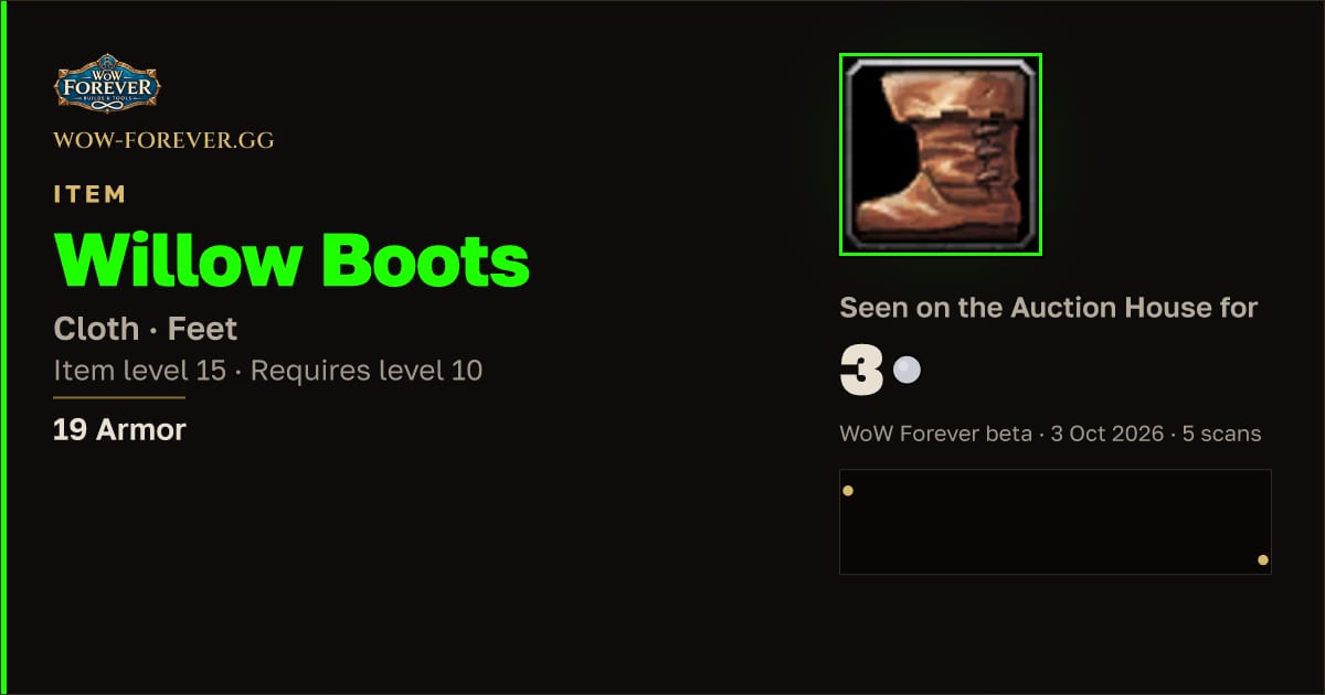 The preview card for Willow Boots